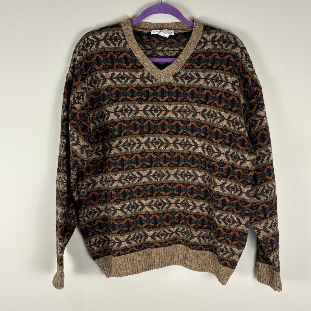 Geoffrey Beene Wool Sweater Grandpa Geometric Retro Vintage 2000s Men's Size XL